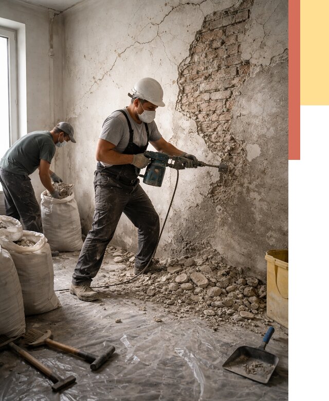 Демонтаж штукатурки со стен в Россоши от 7466 руб/м² — быстро и недорого | ОТДЕЛОЧНИК-Рсс