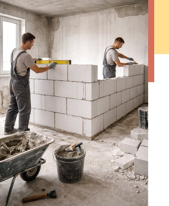 Кладка перегородок из ПГП в Россоши от 2592 руб./м2 — монтаж и возведение под ключ | ОТДЕЛОЧНИК-Рсс