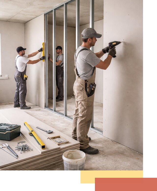 Однослойная перегородка из гипсокартона в Россоши под ключ, монтаж и отделка