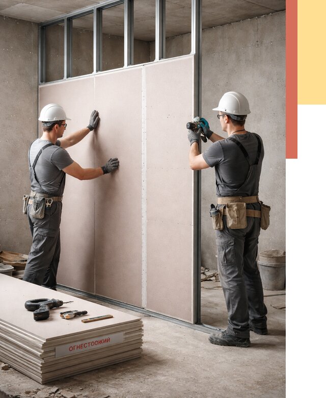 Перегородка из огнестойкого гипсокартона в Россоши от 1918 руб. под ключ | ОТДЕЛОЧНИК-Рсс