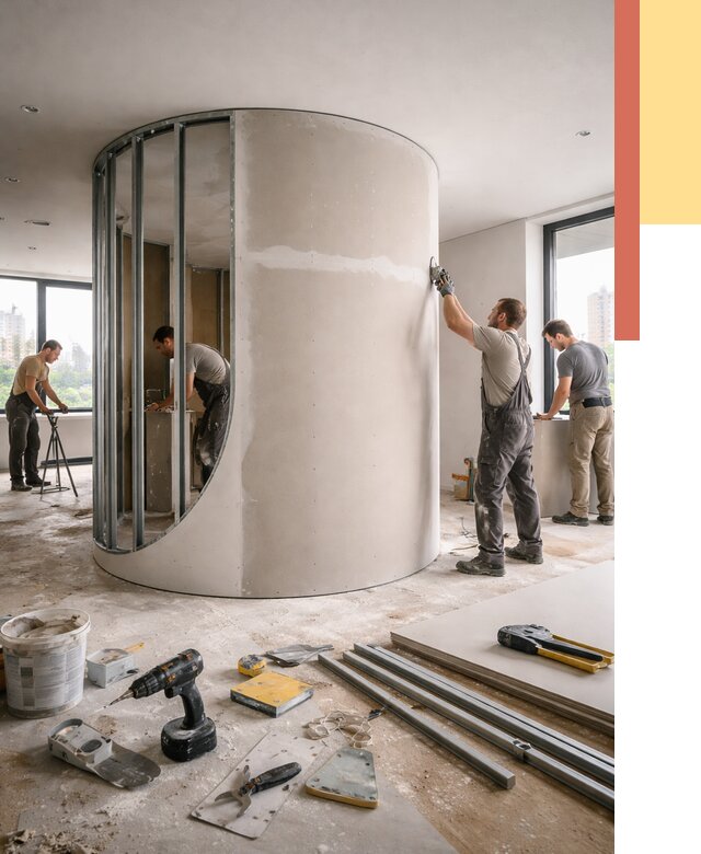 Радиусная перегородка из гипсокартона в Россоши от 3007 руб. под ключ | ОТДЕЛОЧНИК-Рсс