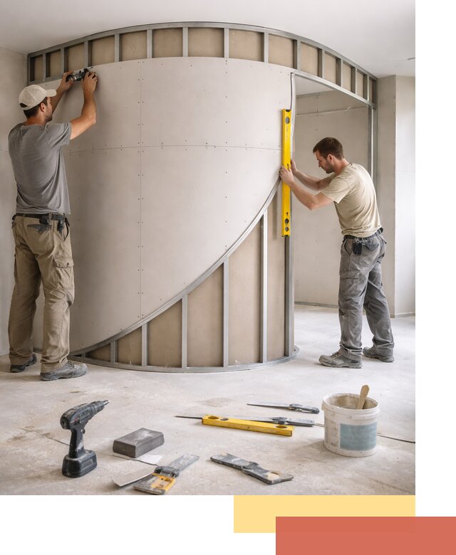 Радиусная перегородка из гипсокартона в Россоши под ключ