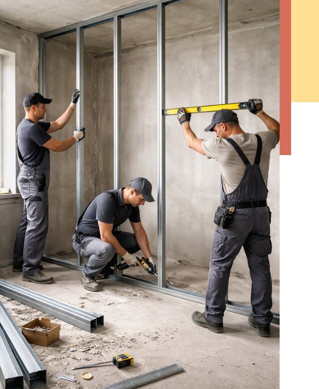 Монтаж каркаса перегородки из профиля в Россоши от 778 руб. | ОТДЕЛОЧНИК-Рсс