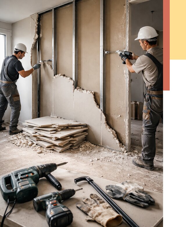 Демонтаж перегородки из гипсокартона в Россоши от 1244 руб. быстро и недорого | ОТДЕЛОЧНИК-Рсс