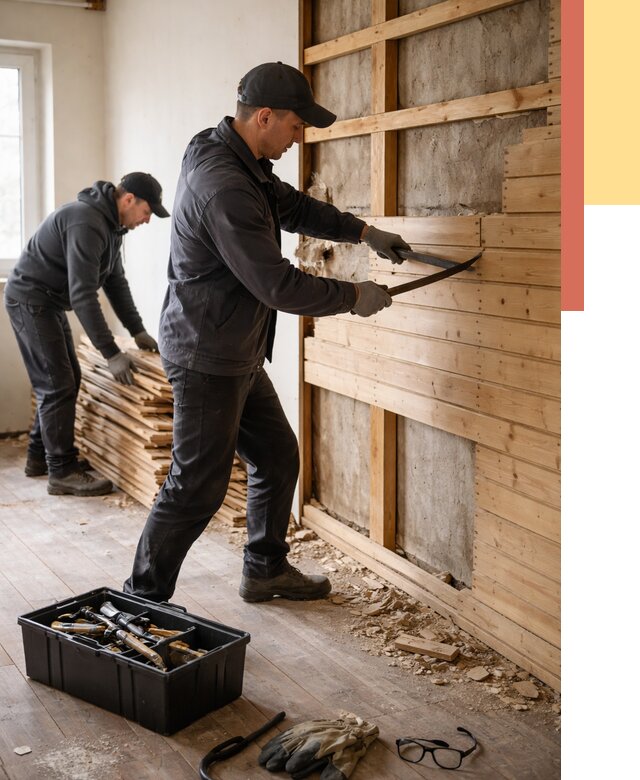 Демонтаж вагонки в Россоши от 3940 руб/м2 — быстро и недорого | ОТДЕЛОЧНИК-Рсс