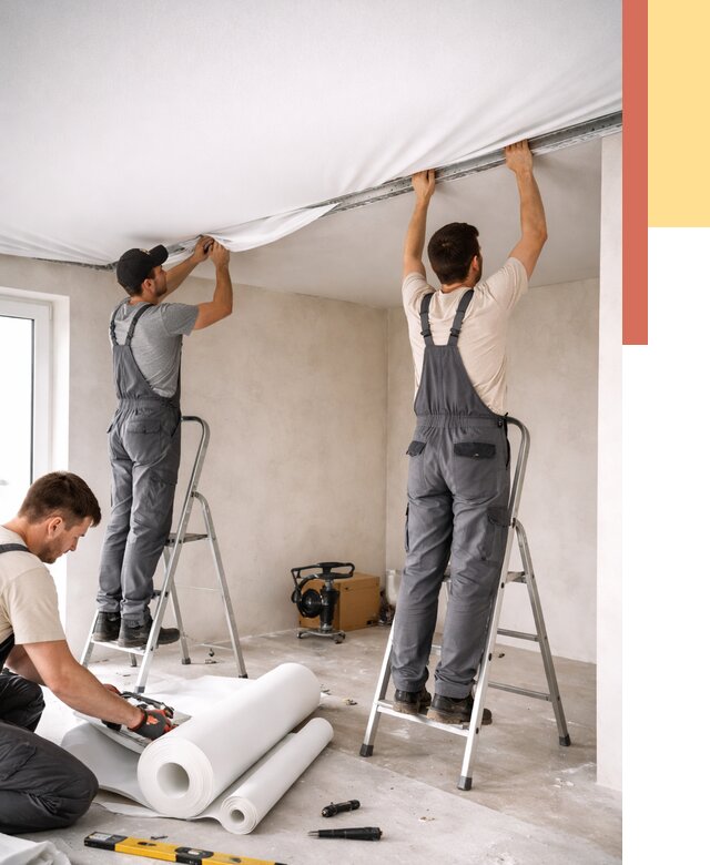 Монтаж тканевого натяжного потолка в Россоши от 3629 руб. под ключ | ОТДЕЛОЧНИК-Рсс