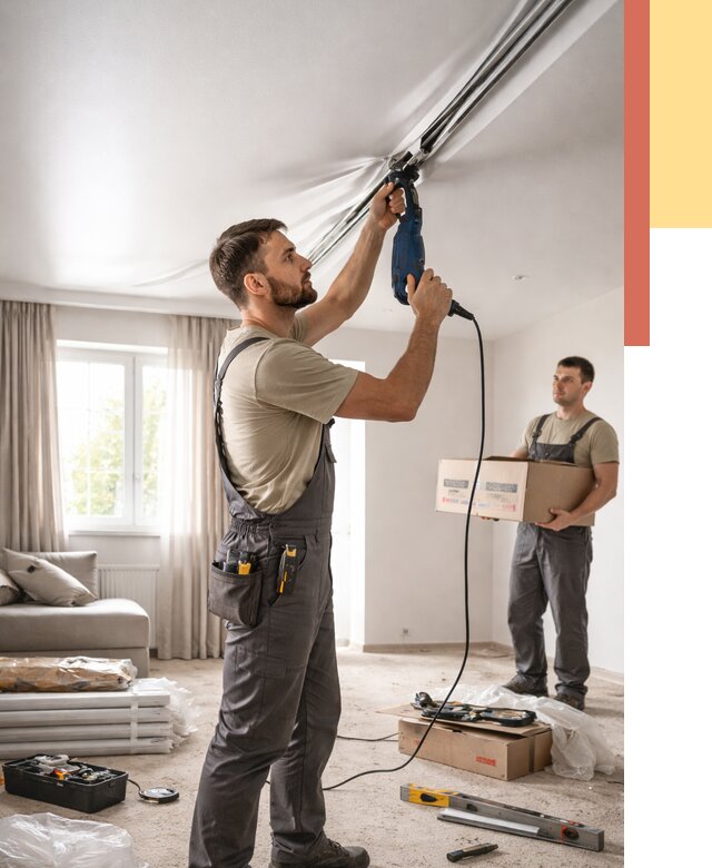 Монтаж сатинового натяжного потолка в Россоши от 3629 руб. | Быстро, недорого — ОТДЕЛОЧНИК-Рсс