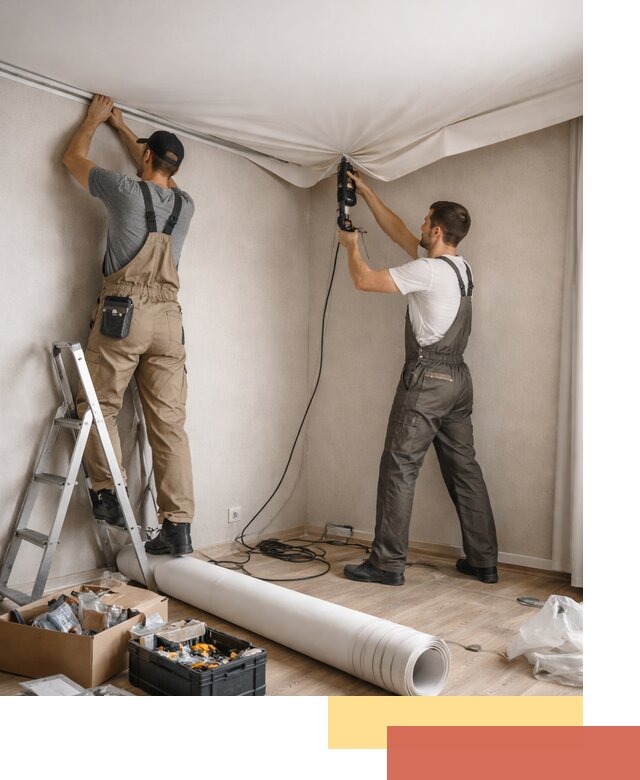 Монтаж цветного натяжного потолка в Россоши за один день