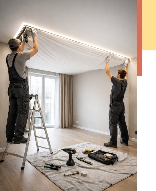 Монтаж парящего натяжного потолка в Россоши от 4666 руб. быстро и недорого | ОТДЕЛОЧНИК-Рсс