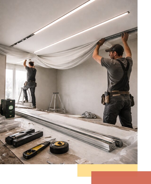 Монтаж натяжных потолков со световыми линиями в Россоши