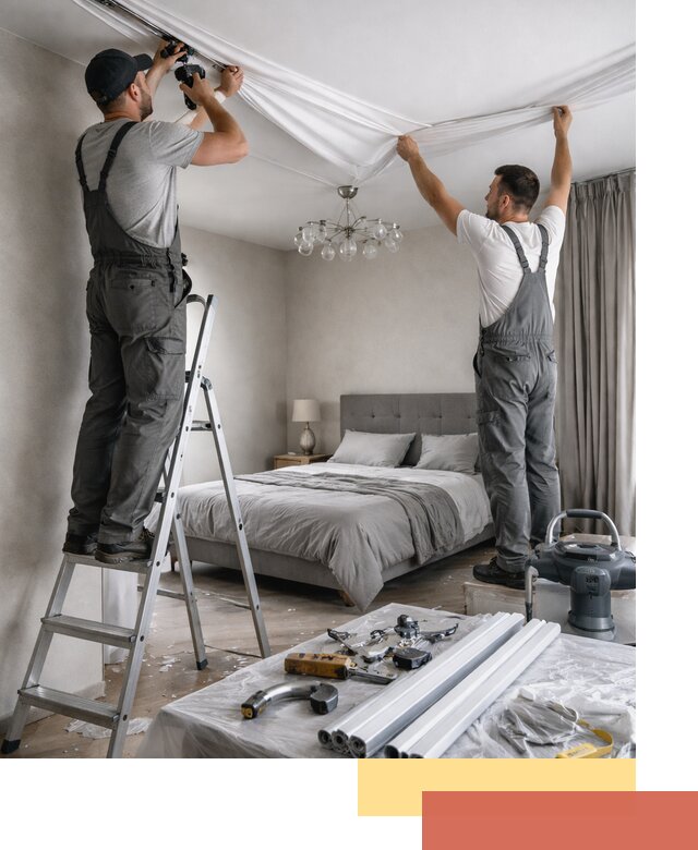 Монтаж натяжного потолка в спальне в Россоши