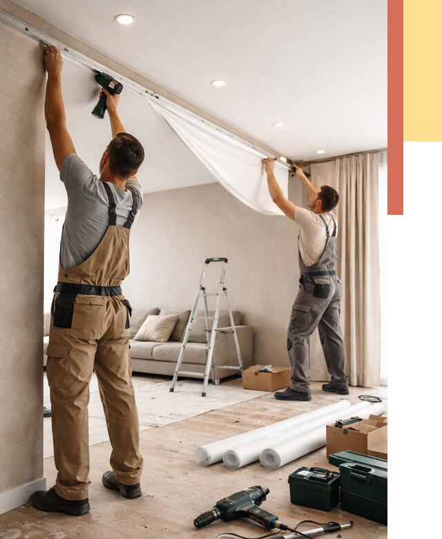 Монтаж натяжного потолка в гостиной в Россоши от 570 руб. | ОТДЕЛОЧНИК-Рсс