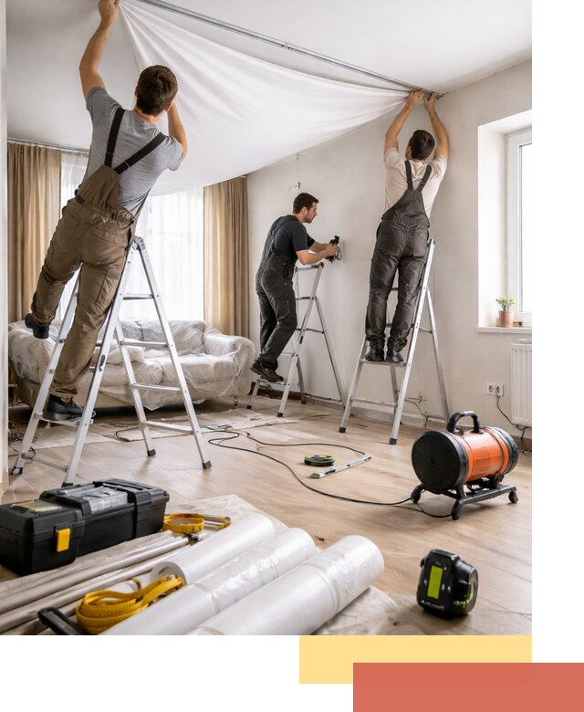 Монтаж натяжного потолка в гостиной в Россоши