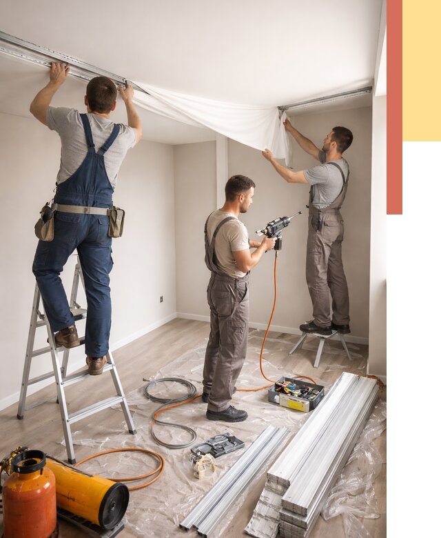 Монтаж натяжного потолка в студии в Россоши от 5703 руб. — быстро и недорого | ОТДЕЛОЧНИК-Рсс