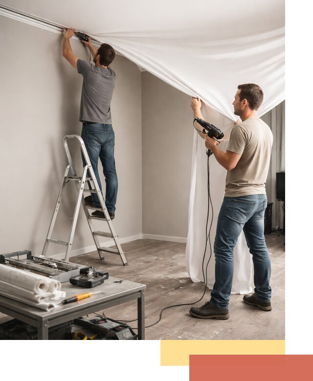 Монтаж натяжного потолка в студии в Россоши