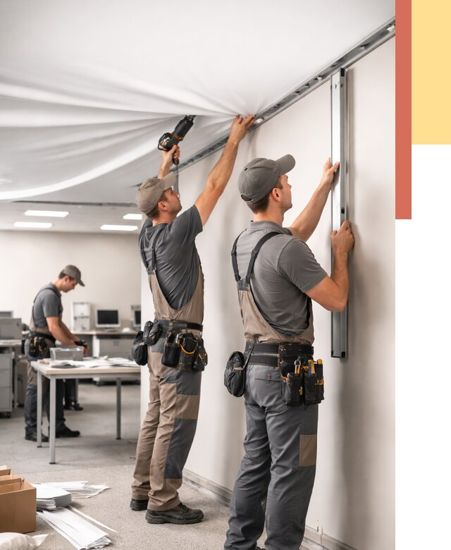 Монтаж натяжного потолка в офисе в Россоши от 467 руб/м² — быстро и недорого | ОТДЕЛОЧНИК-Рсс