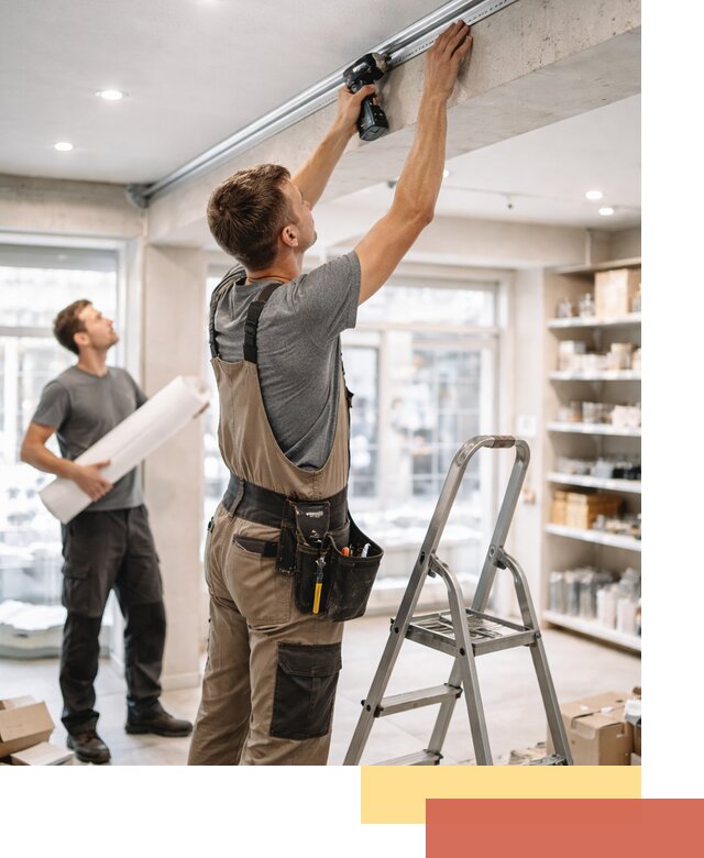 Монтаж натяжных потолков в магазине в Россоши