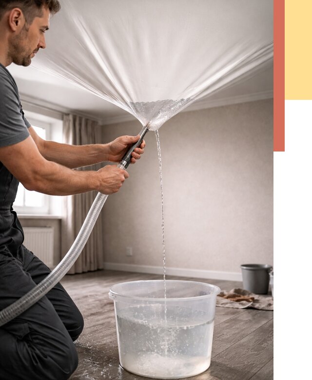 Слив воды с натяжного потолка в Россоши от 2592 руб. быстро и недорого | ОТДЕЛОЧНИК-Рсс