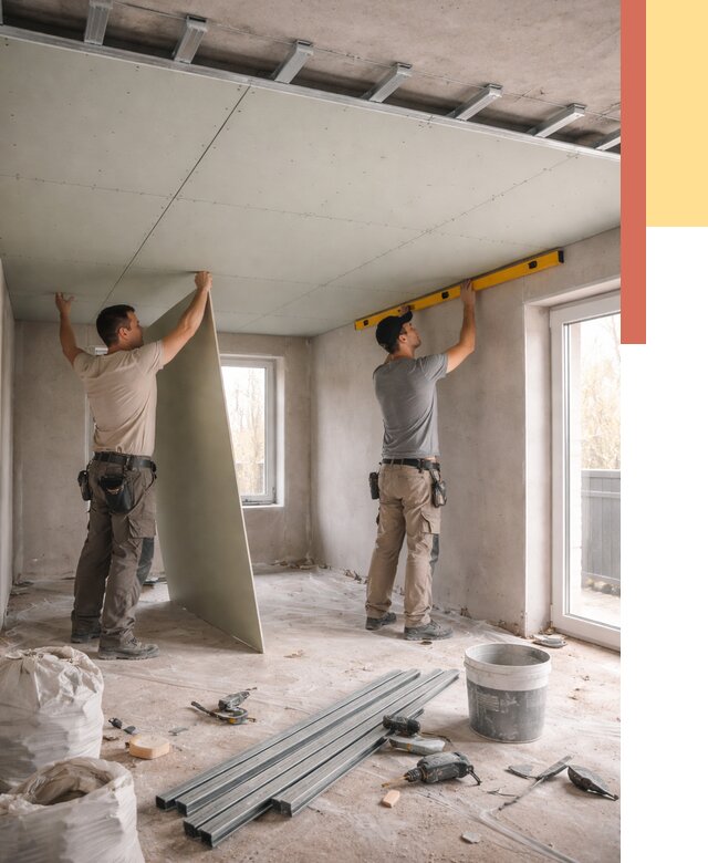 Одноуровневый потолок из гипсокартона в Россоши от 778 руб. — монтаж под ключ | ОТДЕЛОЧНИК-Рсс